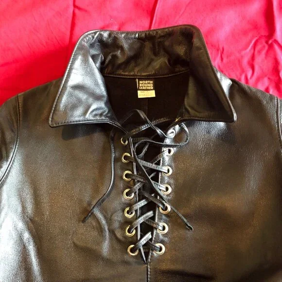 Northbound Leather Men's Black Leather Lace Up T Shirt (Item 6034) sz XS/38
